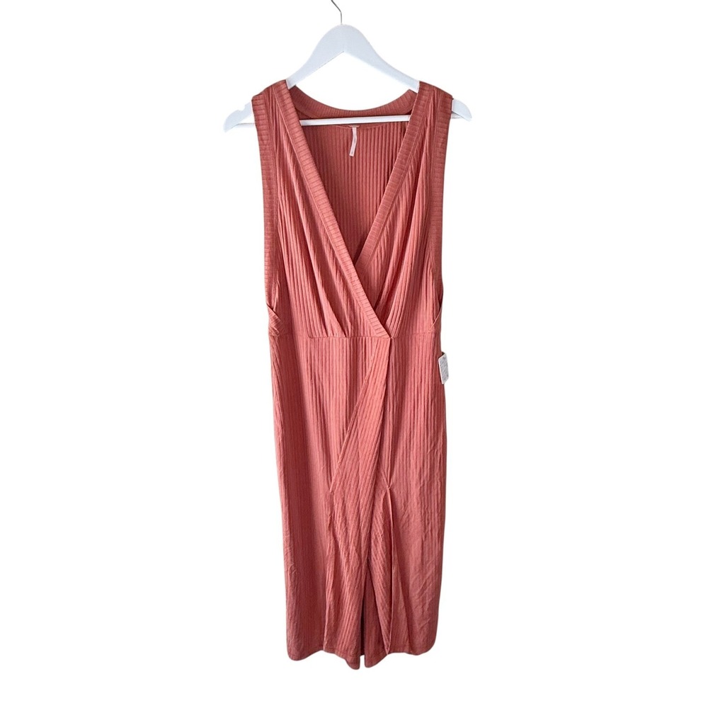 Free People Rising Sun Ribbed Midi Dress OB486377 Rust Womens Large NWT
